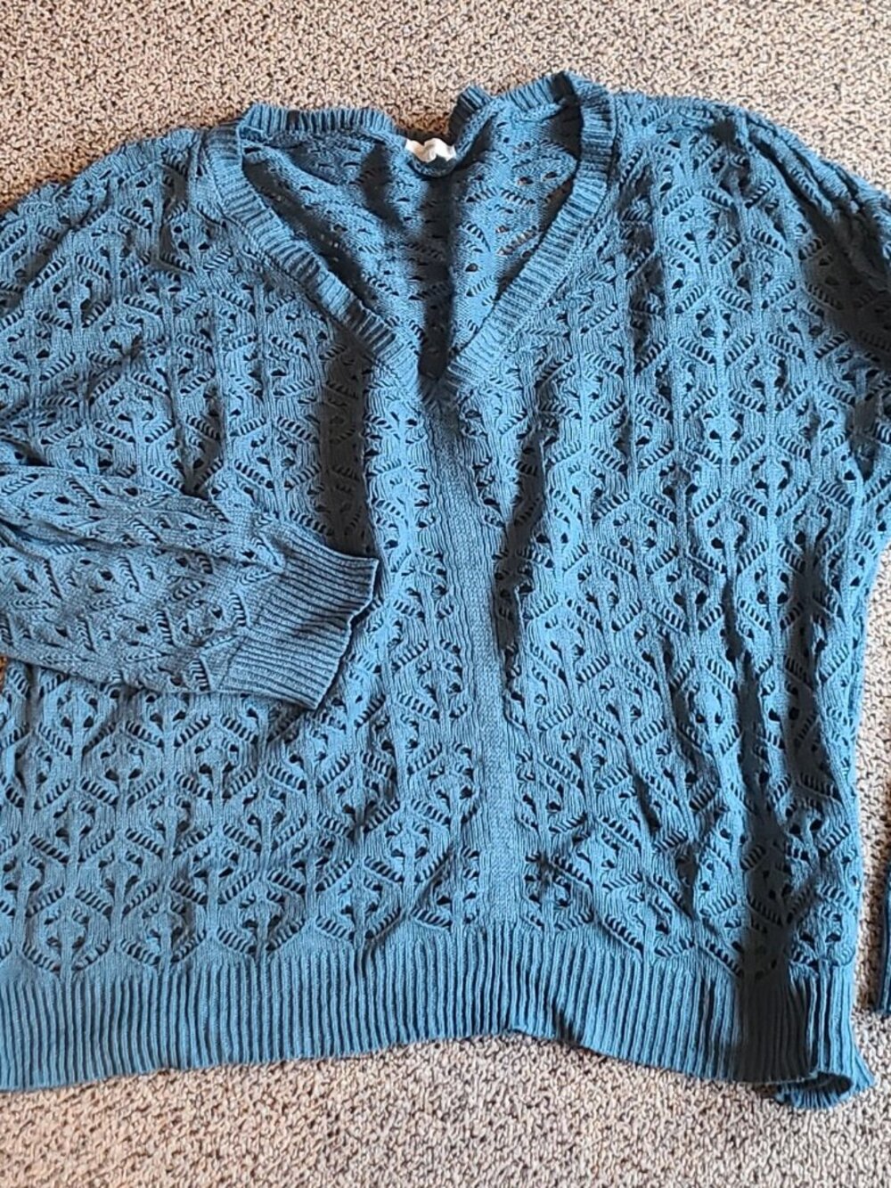 Maurices Teal/blue crochet/lace  Open-Knit V-Neck Sweater